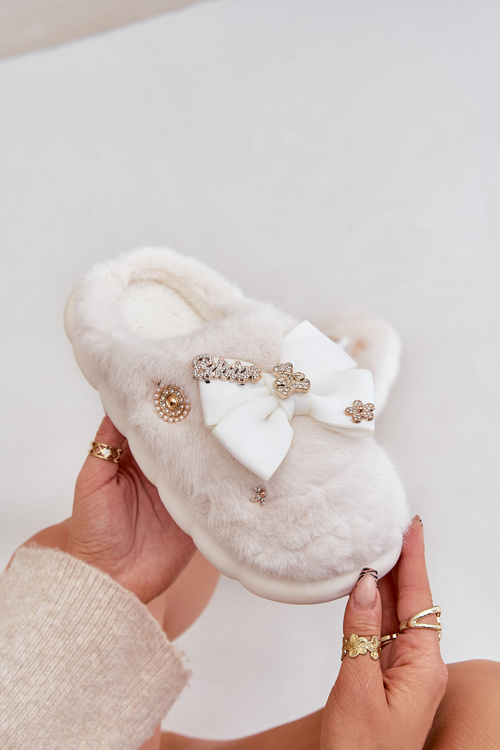 Hřejivé Pantofle S Mašlí A Připínáčky Bílé Annalira
