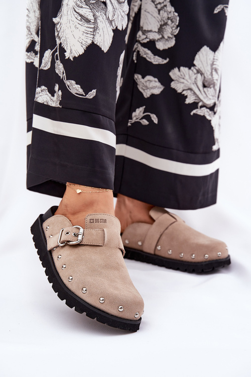 Semišové Pantofle Dámské Na Platformě Big Star RR274A376 Béžové