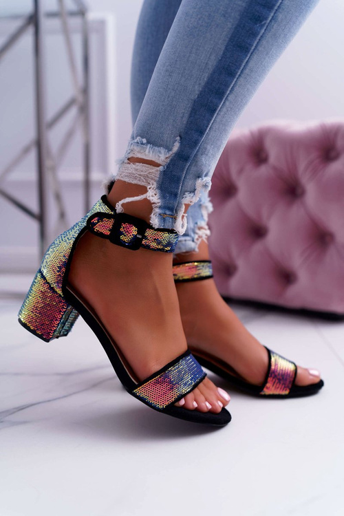 Dámské Sandály Na Podpatku Lu Boo Černé se Zirkony Tindal