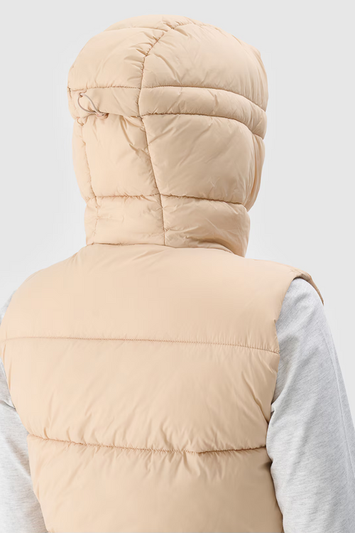 Dámsky Pružný Bezrukávnik S Kapucňou 4F Béžový 4FWAW24TVJAF141-83S