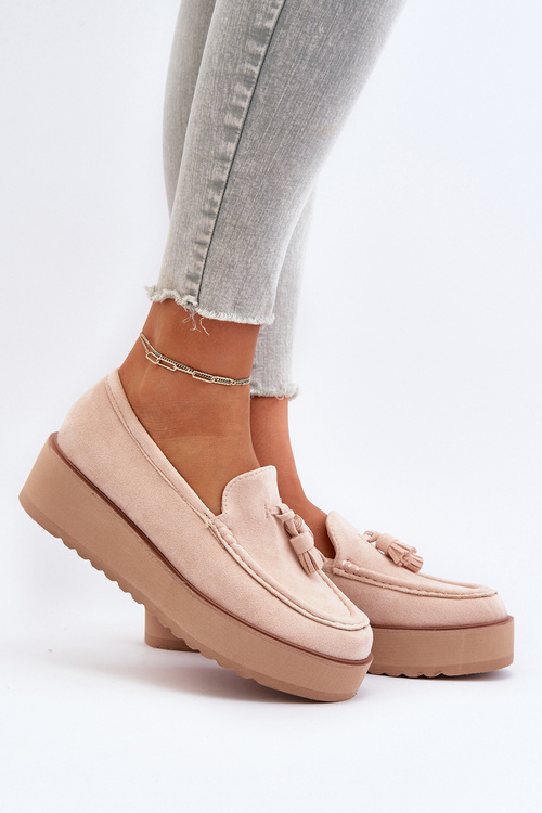 Dámske mokasíny na platforme s šnúrkami svetlo béžové Mialani