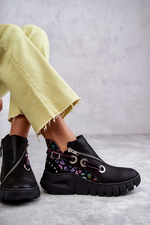 Kožené topánky Maciejka s škvrnami 05660-20 Čierna