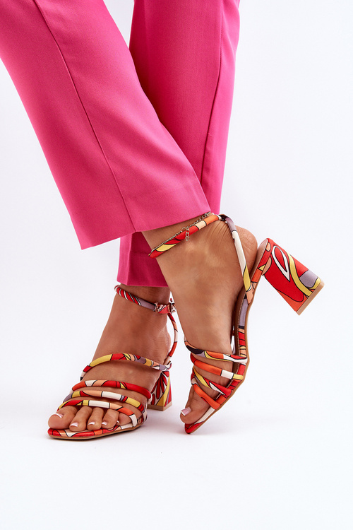 Vzorované sandály na podpatku oranžové Jenglla