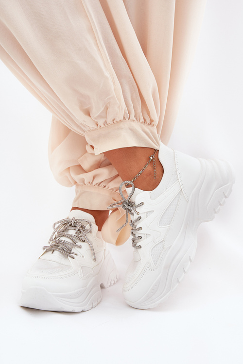 Dámské Tenisky Na Platformě S Dekorativním Šněrováním Bílé Evalianne