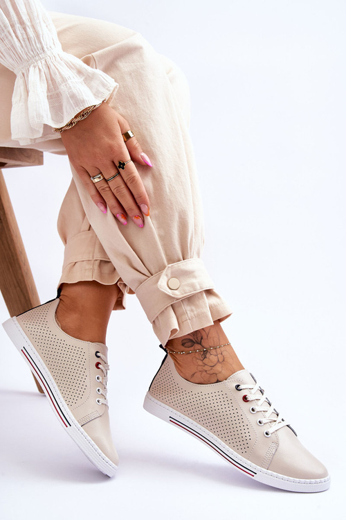 Dámské kožené ažurové tenisky béžové S.Barski LR952