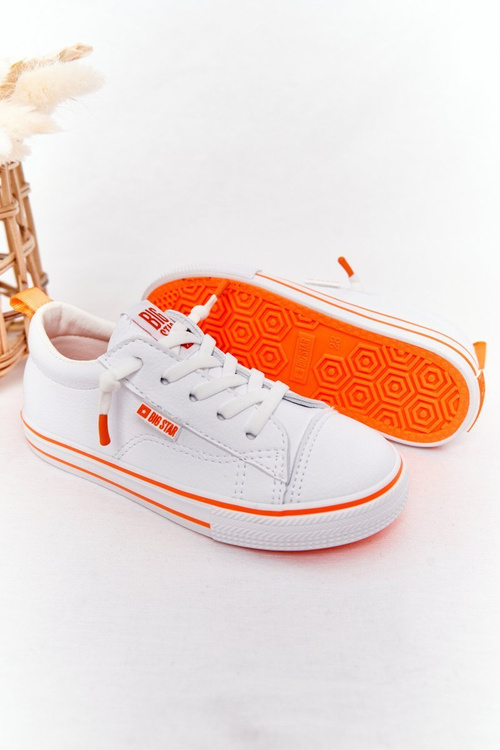 Dětské Kožené Tenisky BIG STAR HH374036 Bílé-Oranžové