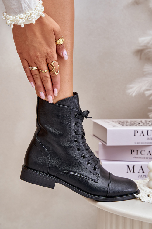 Zateplené boty z eko kůže na zip černé Leanaris