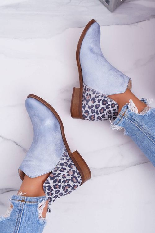 Dámské Kotníkové Ploché Boty Jarní Kožené Modré Madness