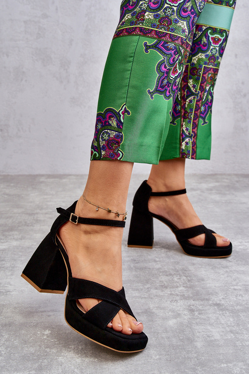 Dámské semišové sandály na vysokém podpatku Lewski Boty 3221 Černá