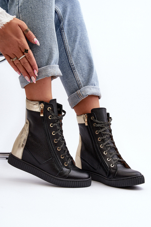 Zazoo 3081 Kožené Dámské Tenisky Na Kotníku Černé