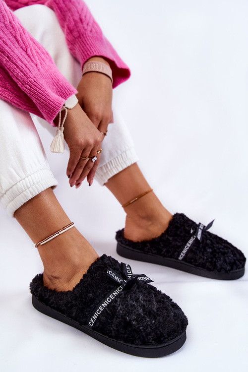 Dámské kožešinové pantofle s mašlí Černá Ryana