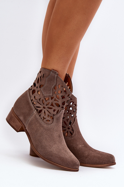 Nízko -ukoliteľné kovbojské topánky s nízkym semišom Zazoo 3404 béžou