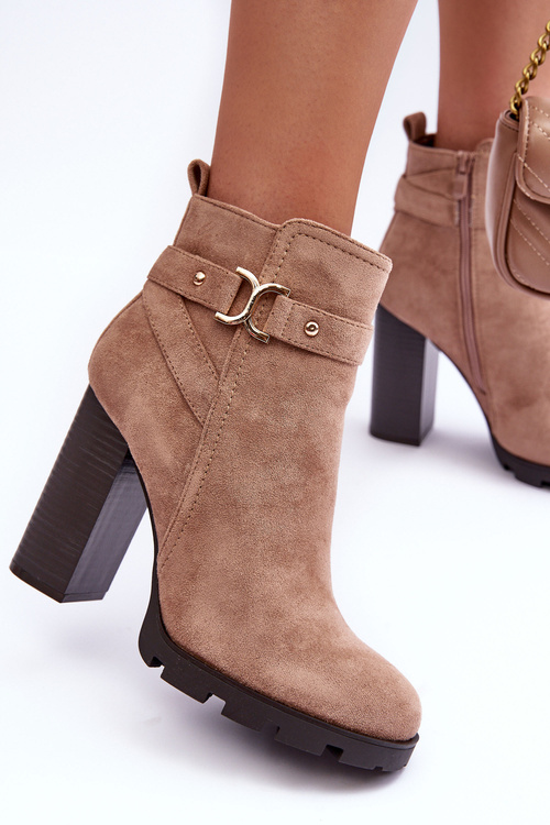 Semišové topánky na vysokej post béžovej liani