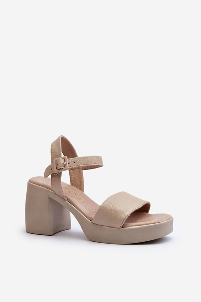 Zazoo 40386 Dámské kožené sandály na podpatku Beige