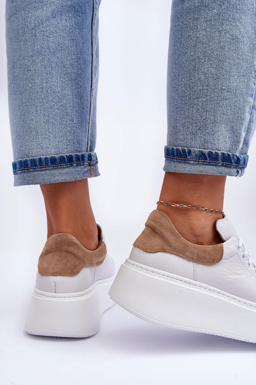 Dámské sportovní kožené boty na platformě Bílá Lemar 10150