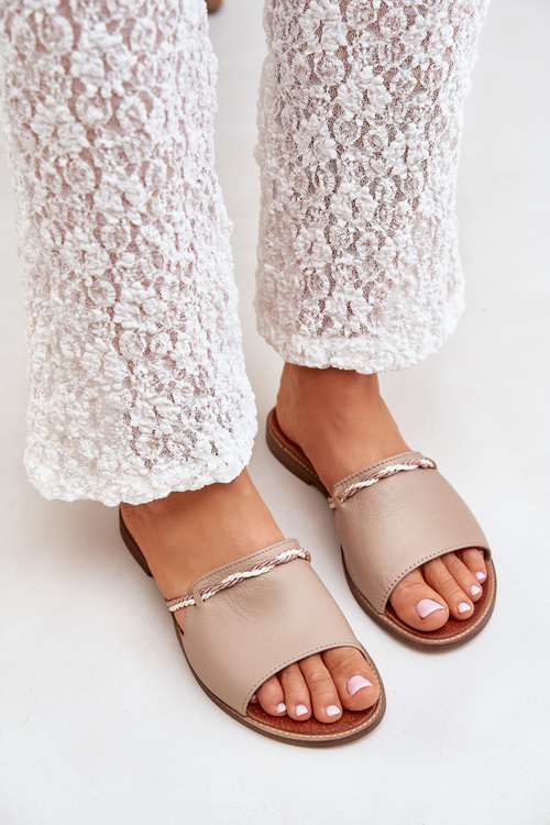 Kožené Šľapky Tmavo Béžové Lewski Shoes 3047