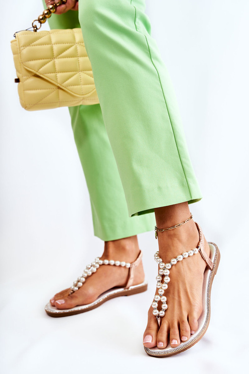 Módne sandále flip -flops s perly ružové zlato Isalia