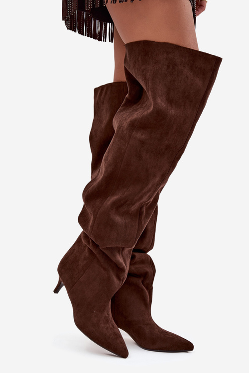 Nafukovací dámské kozačky na jehlovém podpatku čokoládové Ysolienne