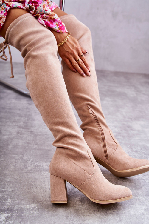 Klasické semišové vysoké boty na stehna béžové Clarissa