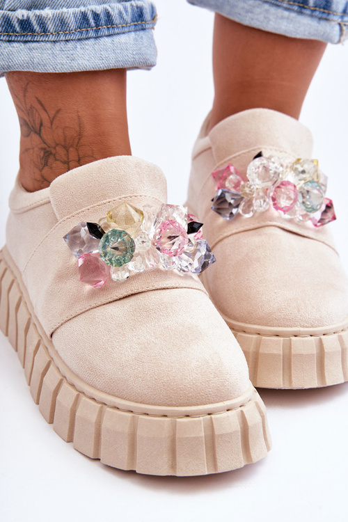 Modní sportovní vložky Boty Polobotky s ozdobou Bežová Desire