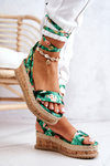 Sandály Espadrilky Na Klínu Zelené Květiny Roxanne