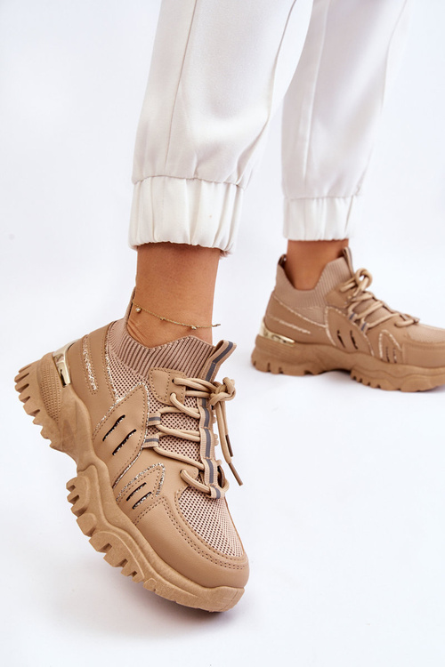 Dámske ponožkové športové topánky, béžová béžová