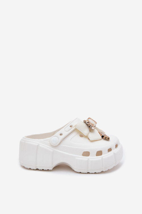 Detské Dievčenské Pantofle Z Pěny S Mašľou A Ozdobami Biele Selvana