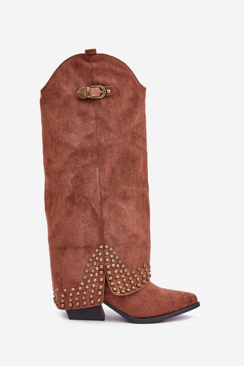 Kozačky S Ohnutým Holení Na Podpatku Hnědé Iveliri