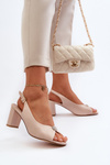 Elegantné sandále na opätku s ozdobou béžové Trasea