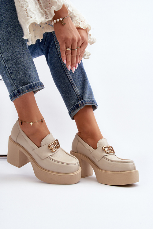 Zazoo 20170 Dámská kožená obuv na podpatku světle béžové