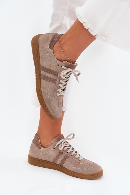 Semišové Nízké Tenisky Dámské Tmavě Béžové Zazoo N1068