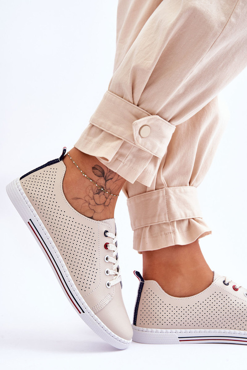 Dámske béžové kožené vyrezávané tenisky S.Barski LR952