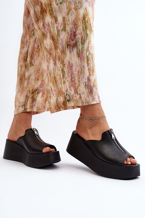 Zazoo 2916 Dámské žabky na masivní platformě se zipem Černé