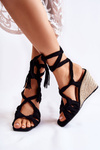 Semiš zviazaný klinový sandále čierna flavia