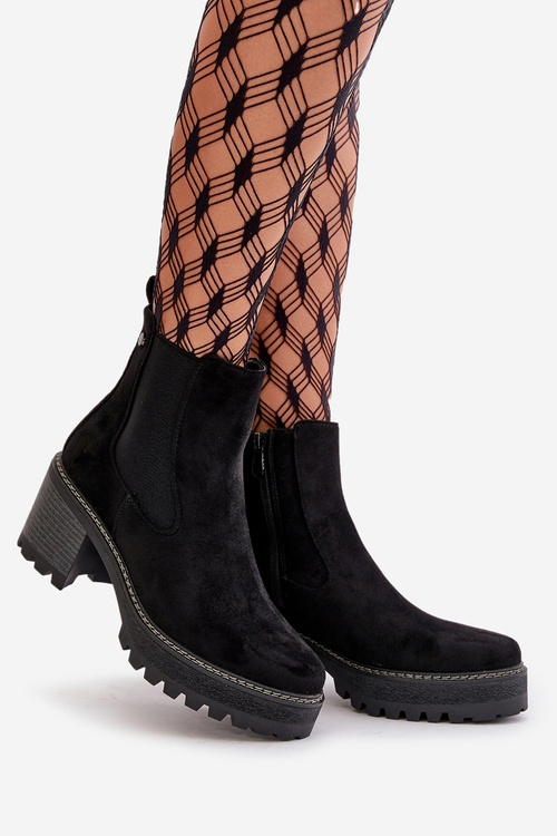 Dámske Zateplené Čižmy Na Opätku Eko Semišové Čierne Irissinae
