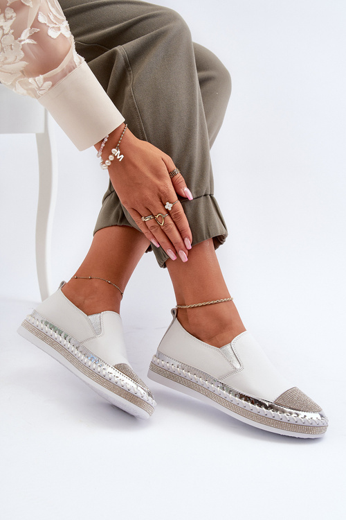 Bílé dámské kožené polobotky na platformě D&A LR370