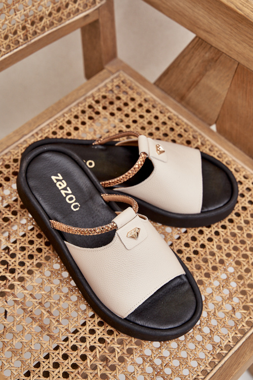 Dámske Kožené Šľapky Béžové Zazoo 2896