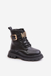 Dívčí boty z eko kůže zateplené s ozdobným páskem černé Gilian