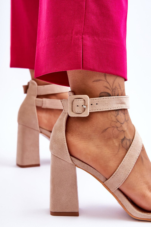 Dámské semišové sandály na podpatku béžové Lanes