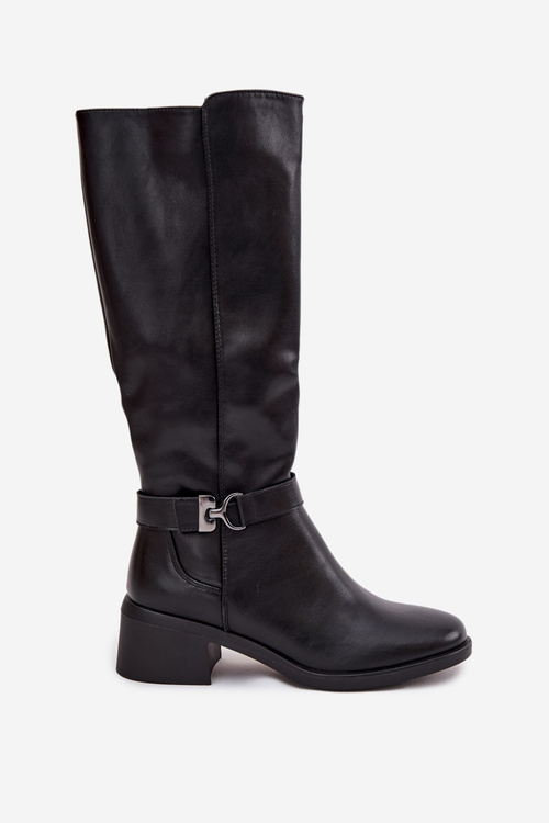 Ocieplane Dámske Kožené Čižmy Na Klinu S Pásom Sergio Leone KZ25826 Čierne