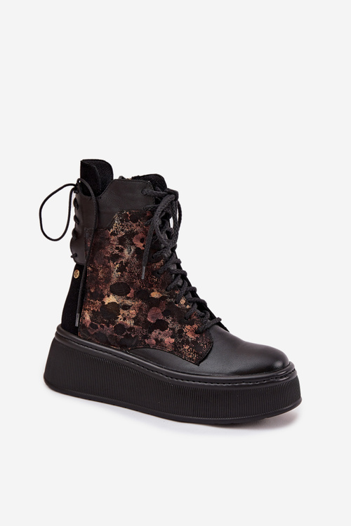 Kožené semišové čižmy na platforme zateplené čierne 06565-01