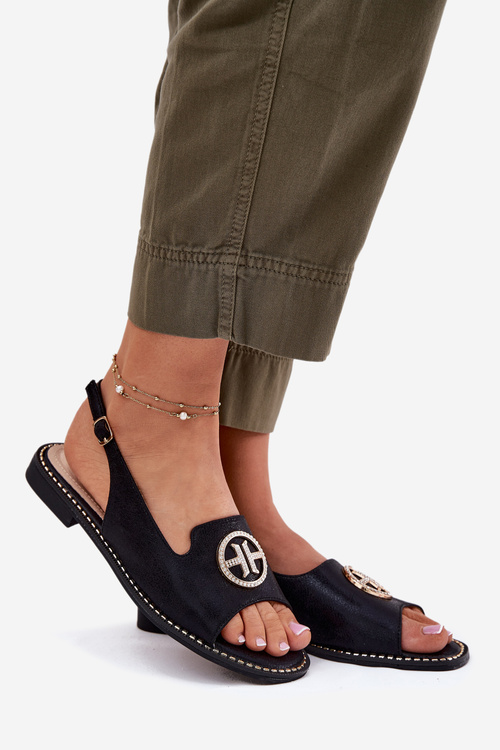 Dámské Sandály Na Plochém Podpatku S Ozdobou S.Barski KV51-002 Černé