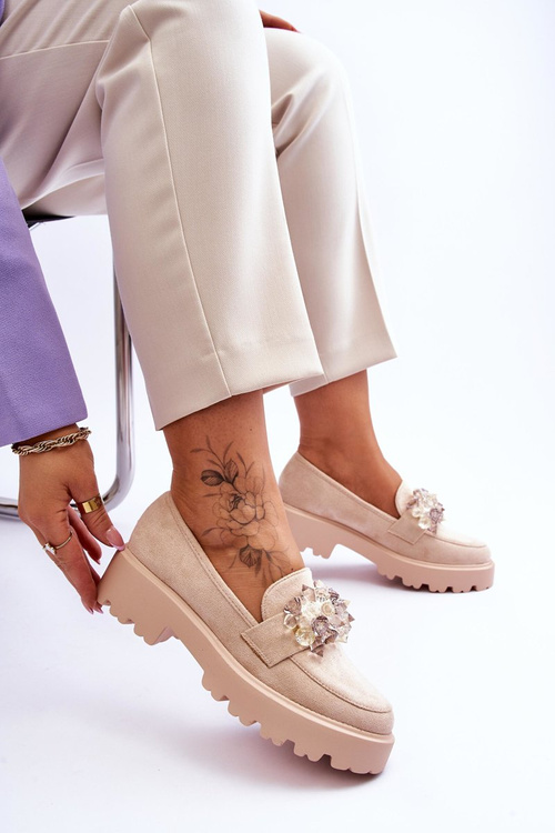 Dámské zdobené mokasíny na platformě Béžove Brenda