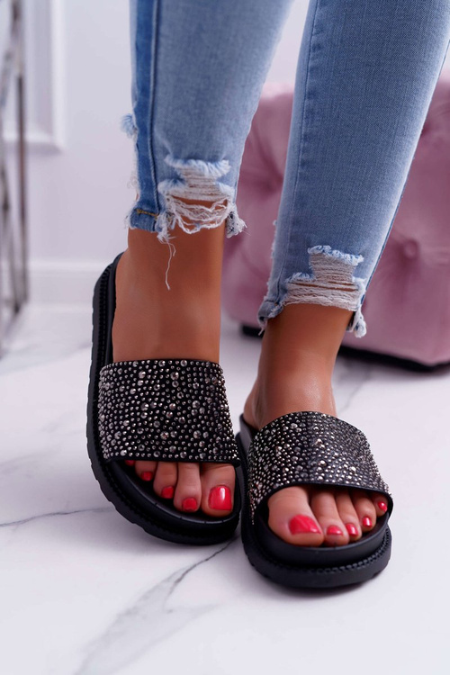 Ženské žabky s kamienkami čierny XTI 48821