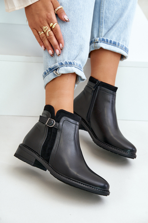 Zateplené Dámske Čižmy S Nízkym Zvrškom Na Zips Z Eko Kože Čierne Taitha