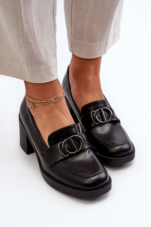 Dámske topánky na opätku s ozdobou čierne Nedarea