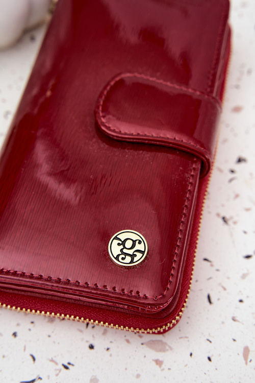 Lakovaný dámský peněženka se zlatým detailem červený Evlinne