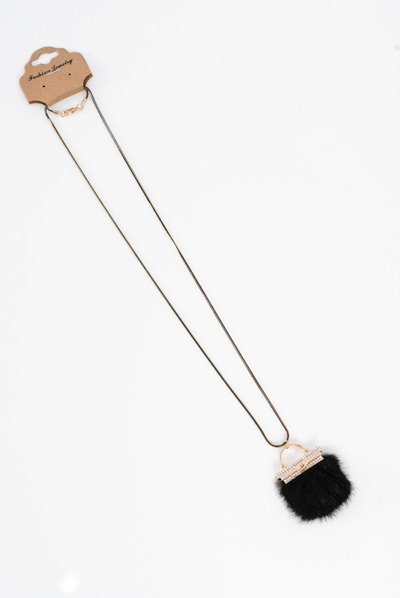 Dámsky náhrdelník s pompom a kryštál čierny