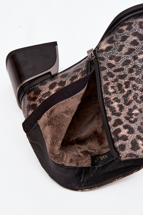 Kožené dámske čižmy na blokovom podpätku s podšívkou Leoparďí vzor D&A CR52-622 Čierno-zlaté