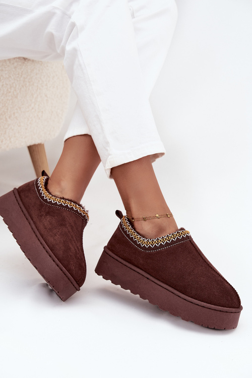 Nízke dámske snehule s výšivkou na platforme čokoládové Taliah